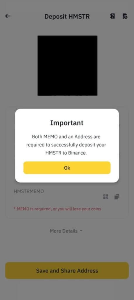 Deposit Hamster on Binance